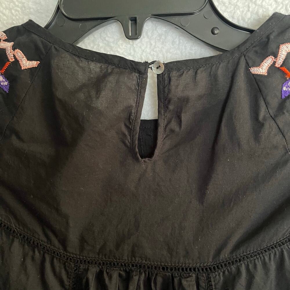 FREE PEOPLE black dress with purple and peach embroidery size XS 100% cotton - Picture 3 of 8